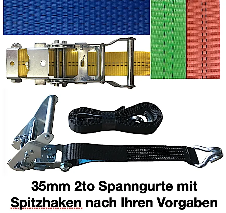 35mm 2to Spanngurt Spitzhaken - Farbe + Länge wählbar